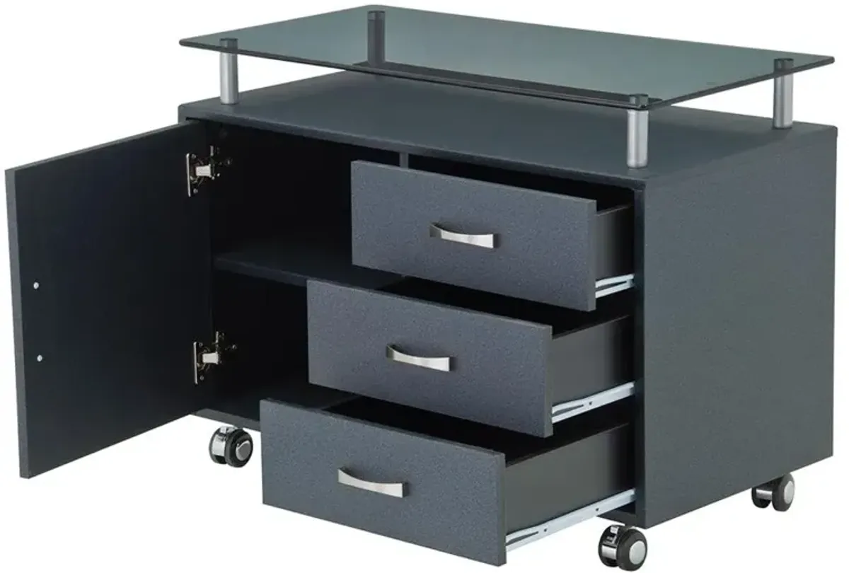 Techni Mobili Rolling Storage Cabinet With Frosted Glass Top. Color: Graphite