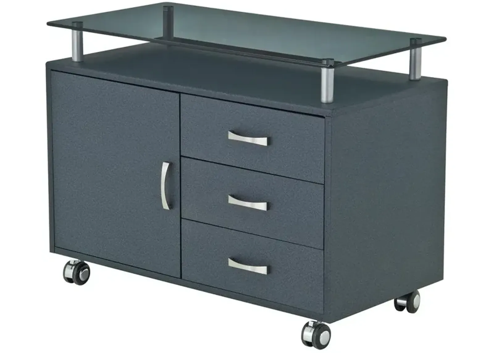 Techni Mobili Rolling Storage Cabinet With Frosted Glass Top. Color: Graphite