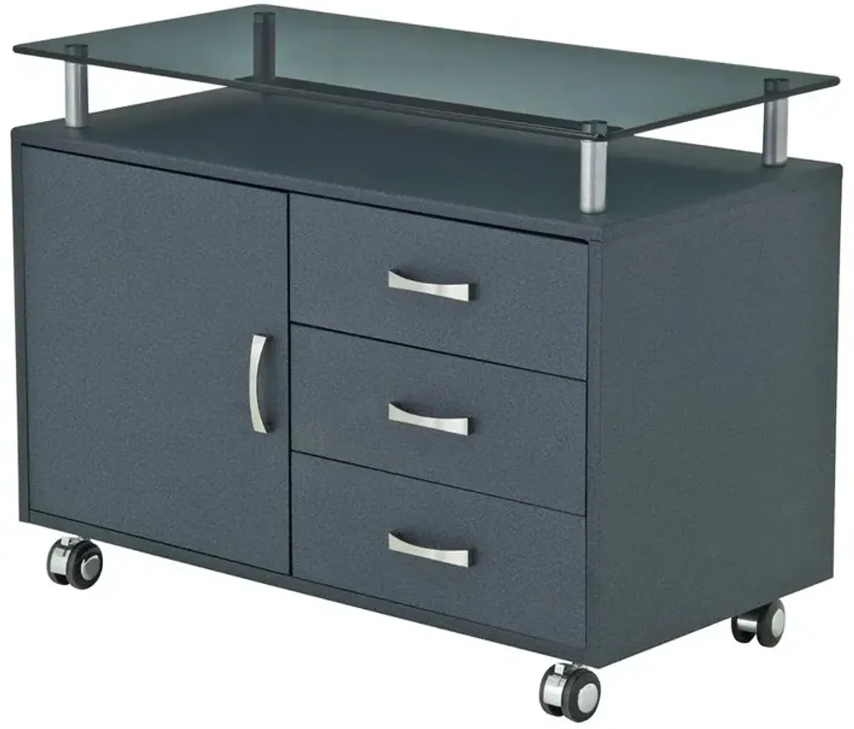 Techni Mobili Rolling Storage Cabinet With Frosted Glass Top. Color: Graphite