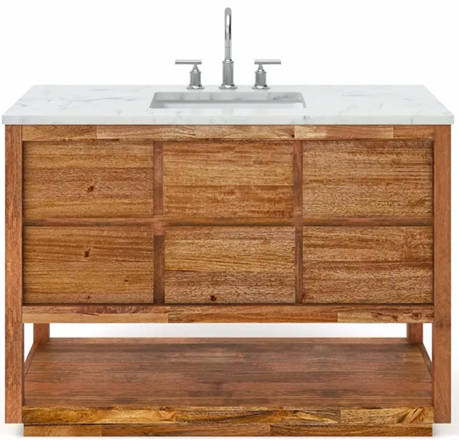 Oakman 48 In. Single Sink Carrara White Marble Countertop Bath Vanity in Mango Wood with Chrome Faucet