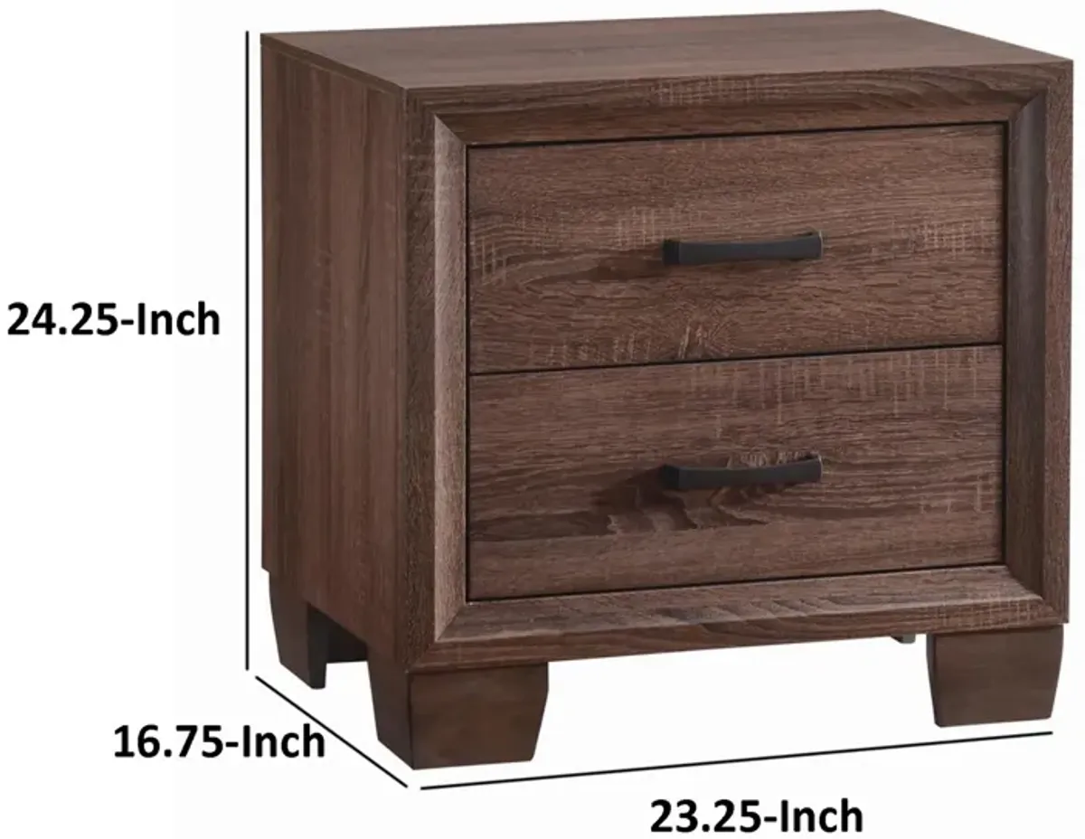 Wooden 2 Drawer Nightstand, Medium Warm Brown-Benzara