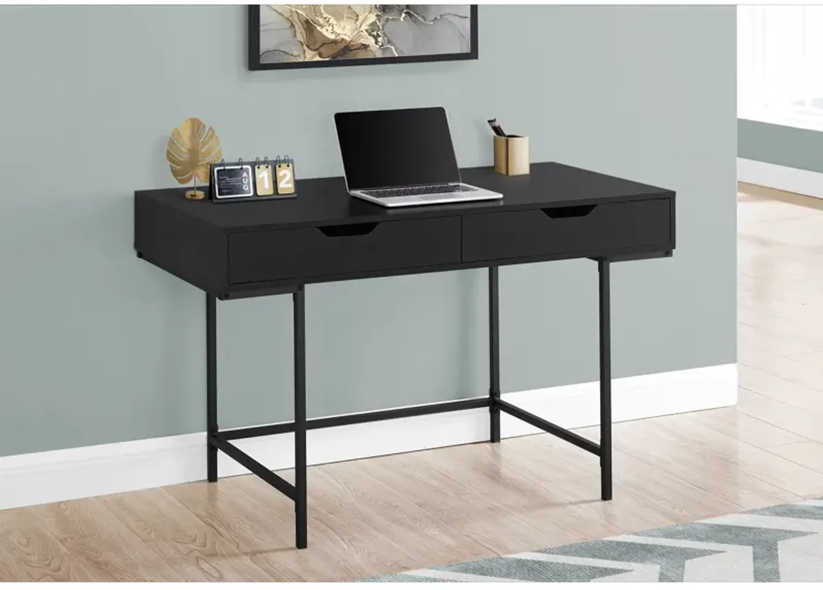 Monarch Specialties I 7556 Computer Desk, Home Office, Laptop, Storage Drawers, 48"L, Work, Metal, Laminate, Black, Contemporary, Modern