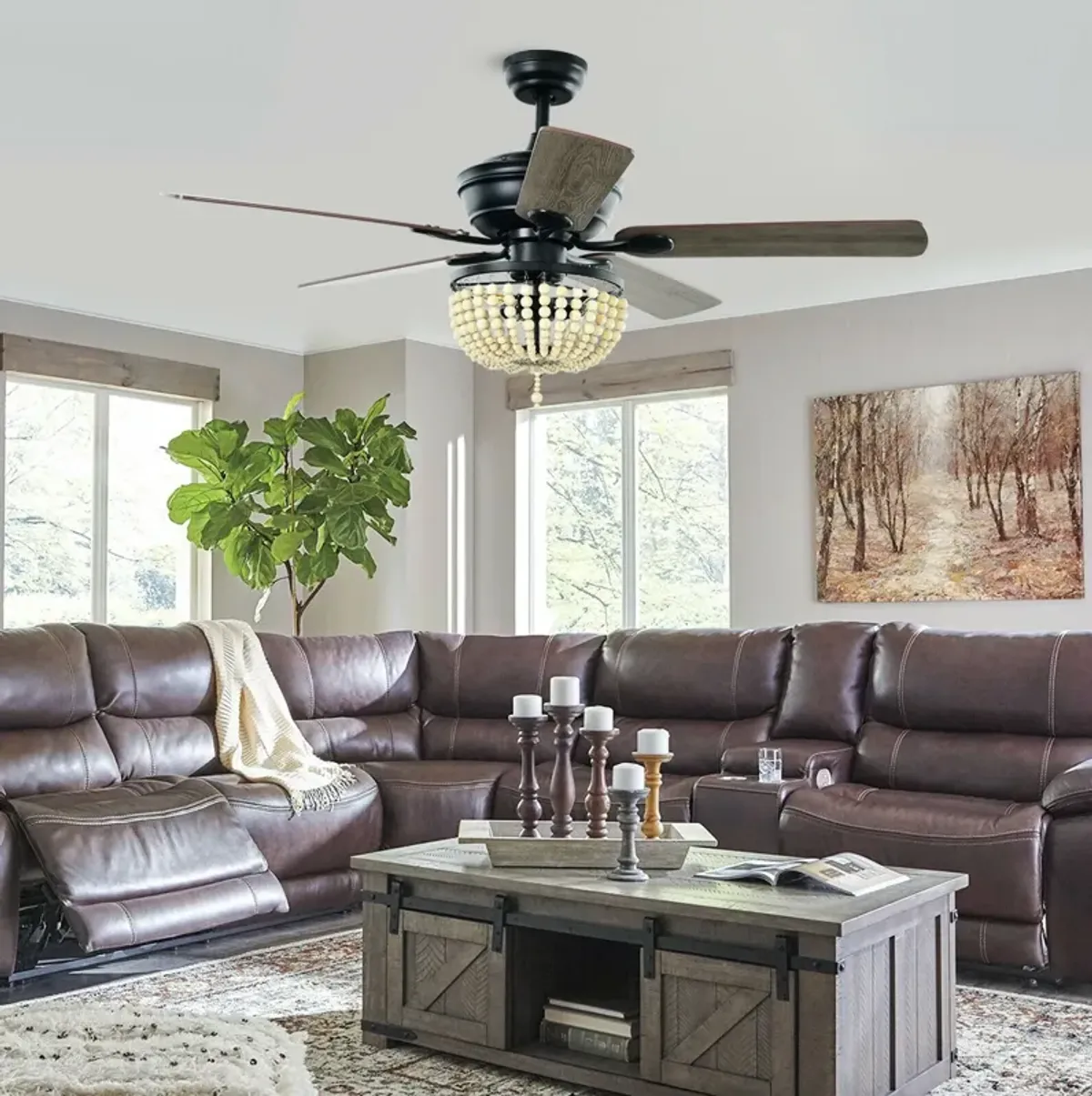 52 Inch Retro Ceiling Fan Light with Reversible Blades Remote Control