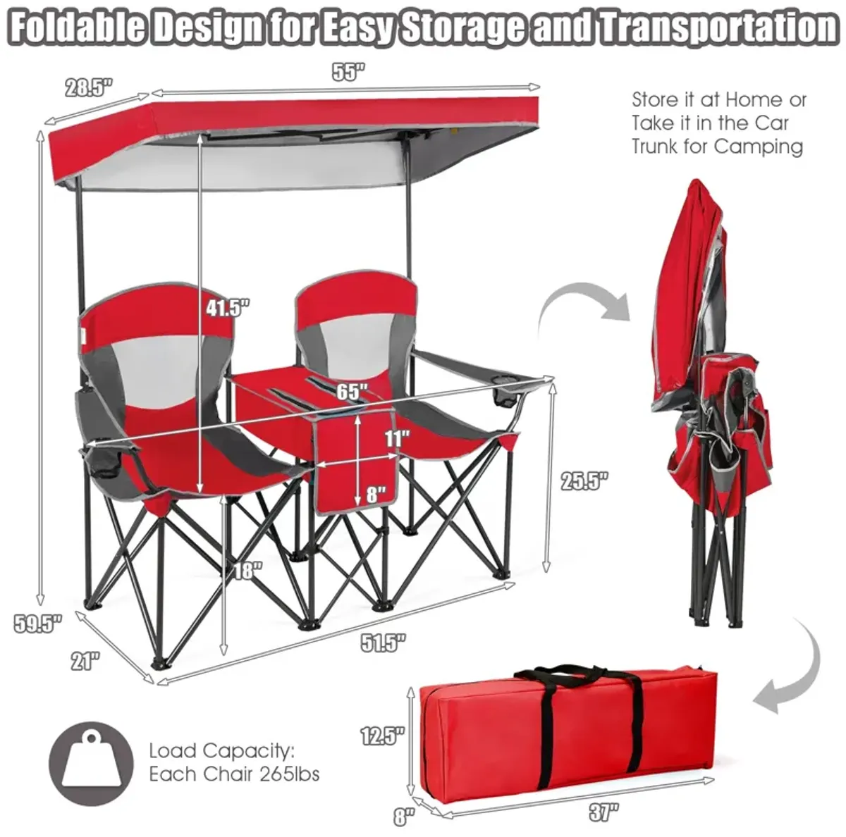 Portable Folding Camping Canopy Chairs with Cup Holder