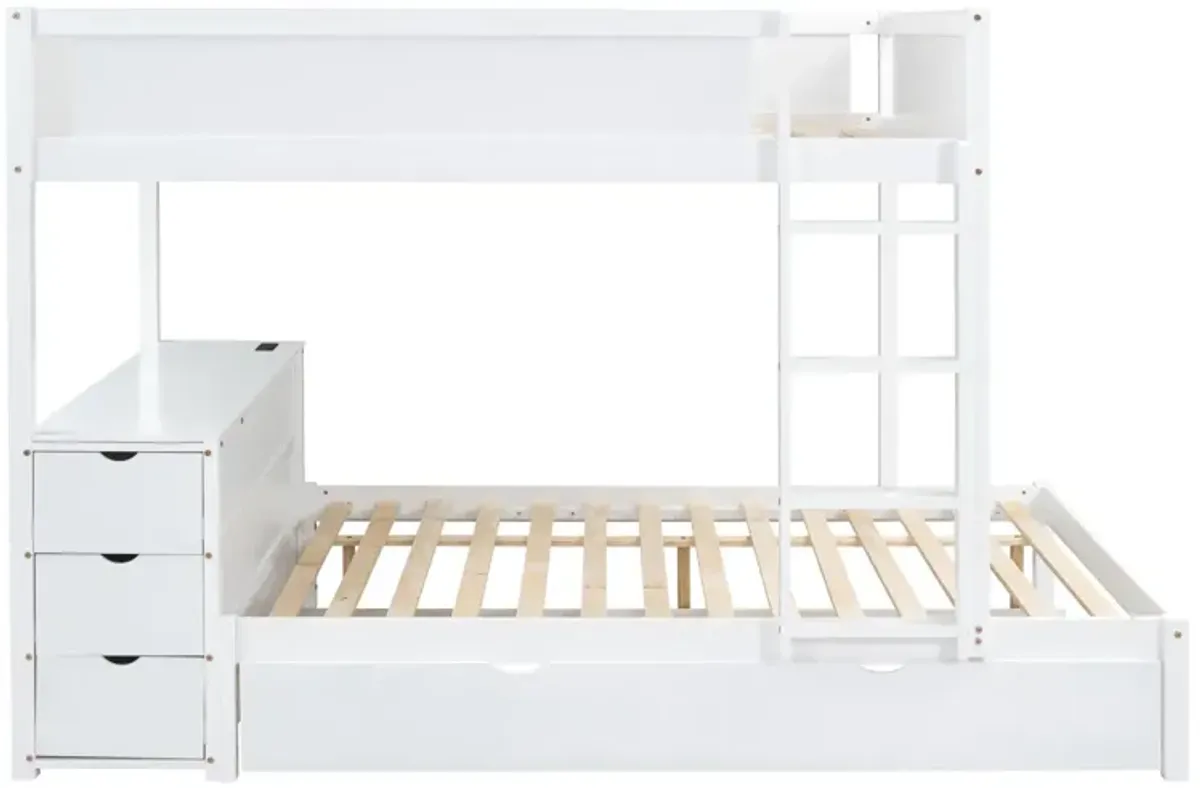 Full Over Full Bunk Bed With Twin Size Trundle, Storage And Desk, White