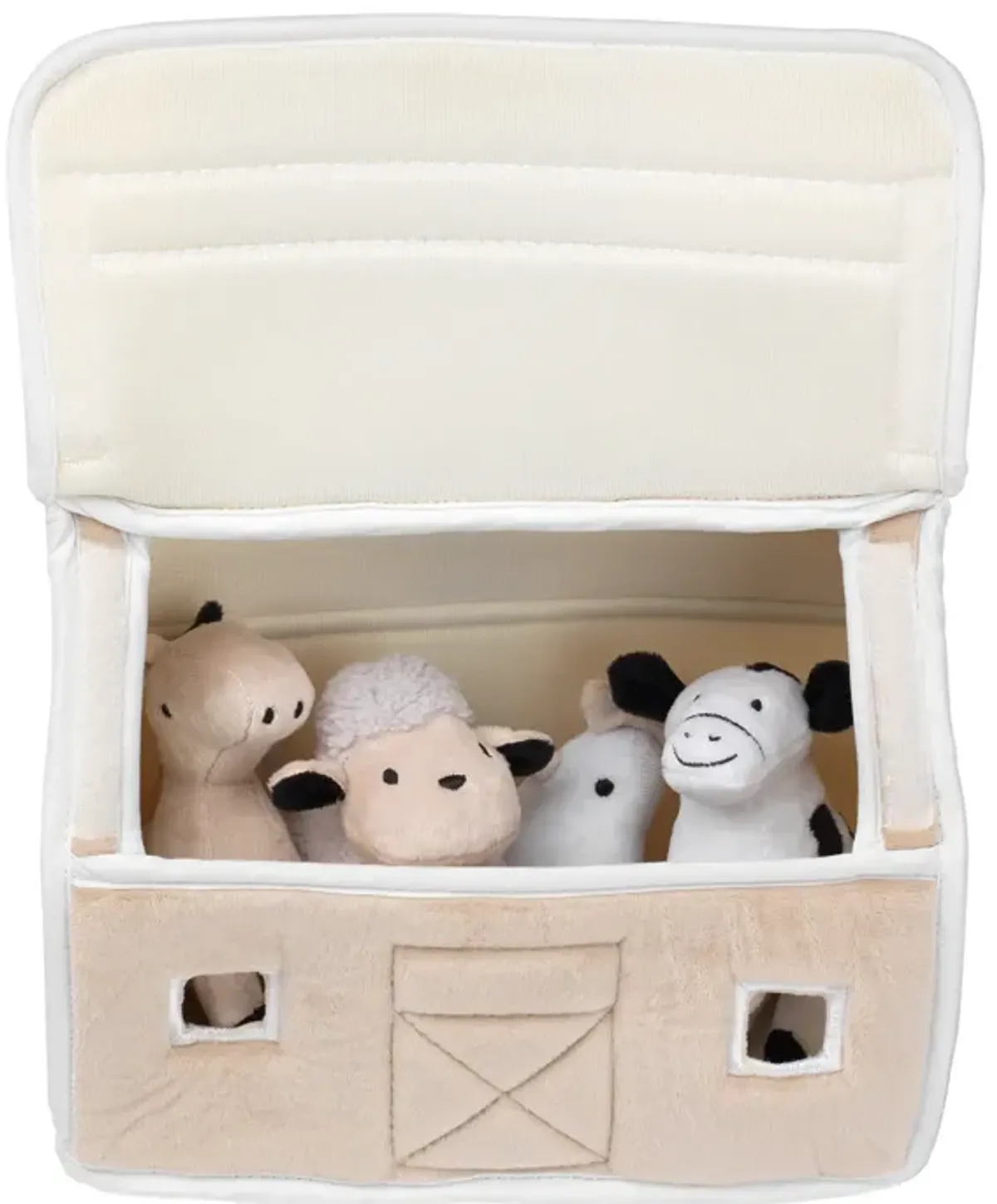 Lambs & Ivy Baby Farm Plush Barn with 4 Stuffed Animals Toy - Taupe/Gray/White