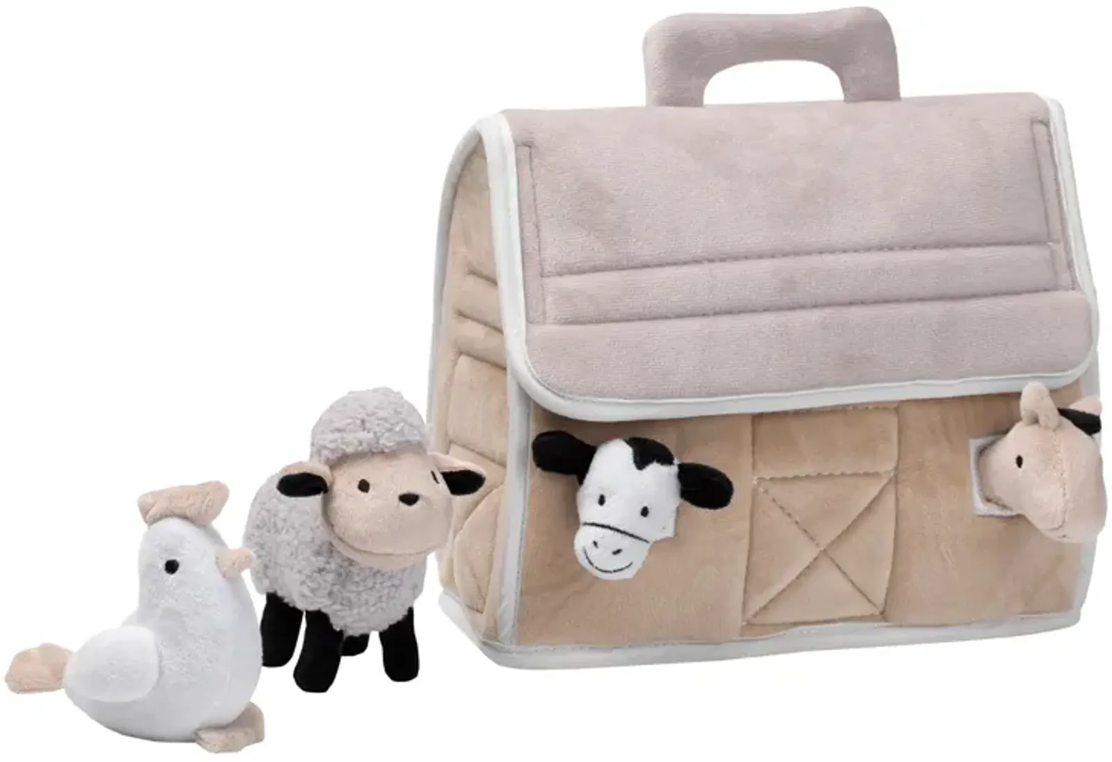 Lambs & Ivy Baby Farm Plush Barn with 4 Stuffed Animals Toy - Taupe/Gray/White