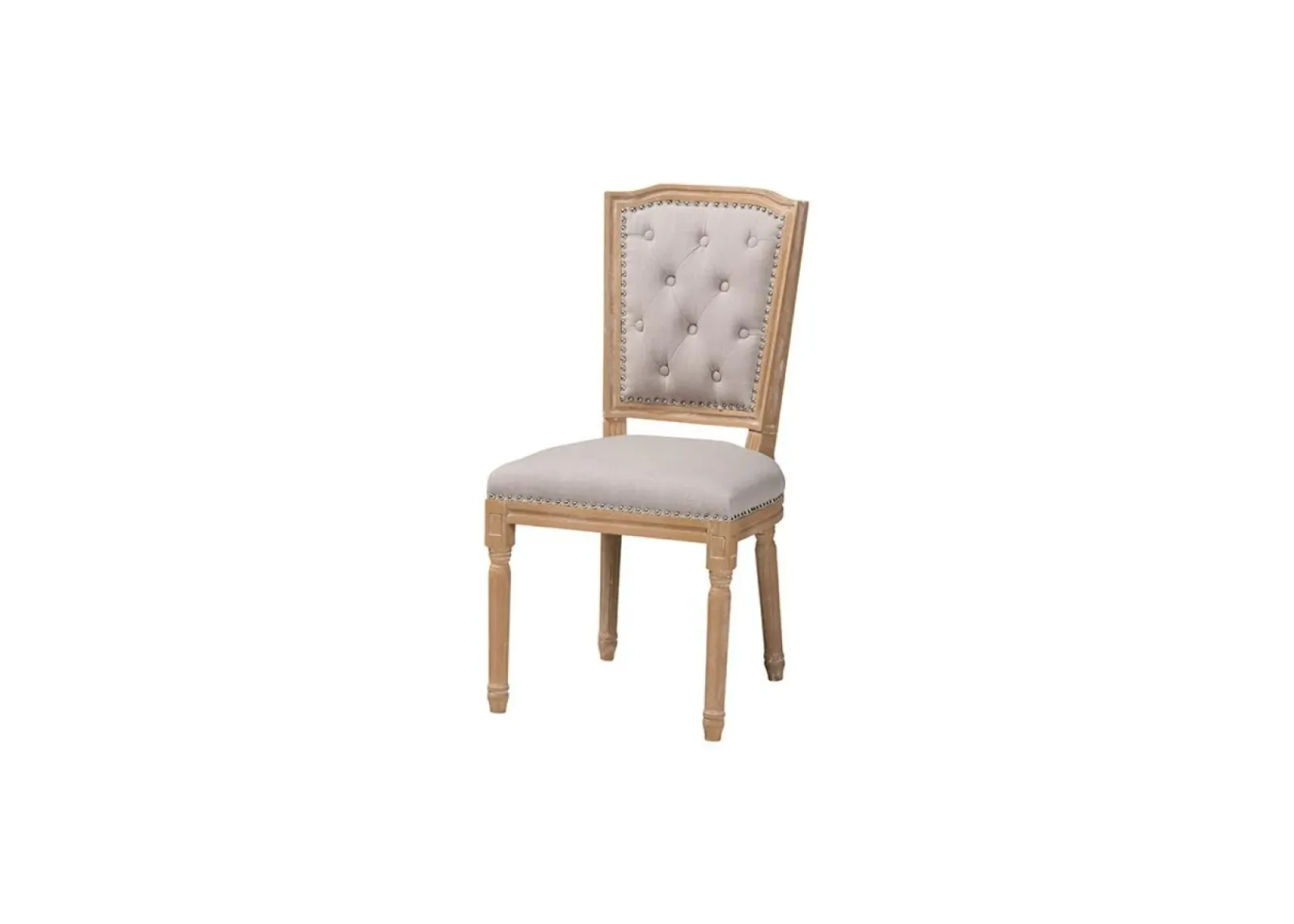 Cottage Weathered Oak Beige Fabric Button-tufted Upholstered Dining Chair