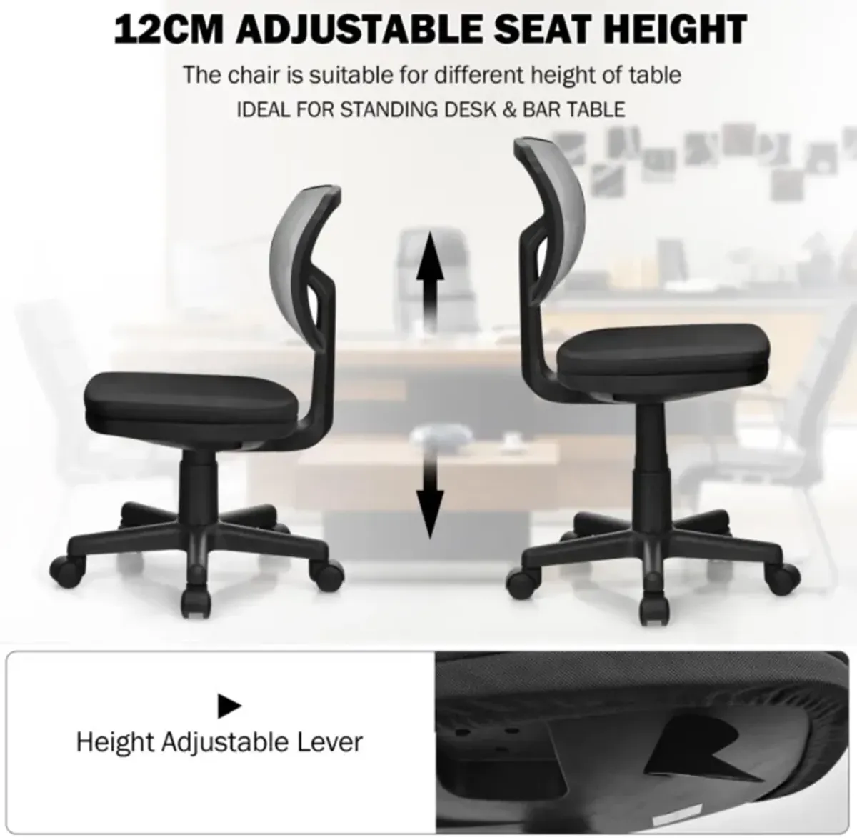 Hivvago Armless Computer Chair with Height Adjustment and Breathable Mesh for Home Office