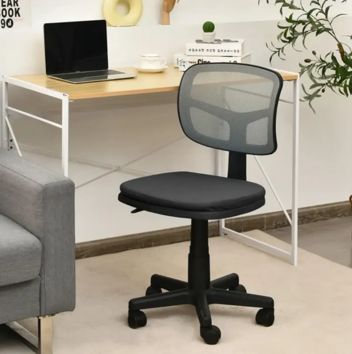 Hivvago Armless Computer Chair with Height Adjustment and Breathable Mesh for Home Office