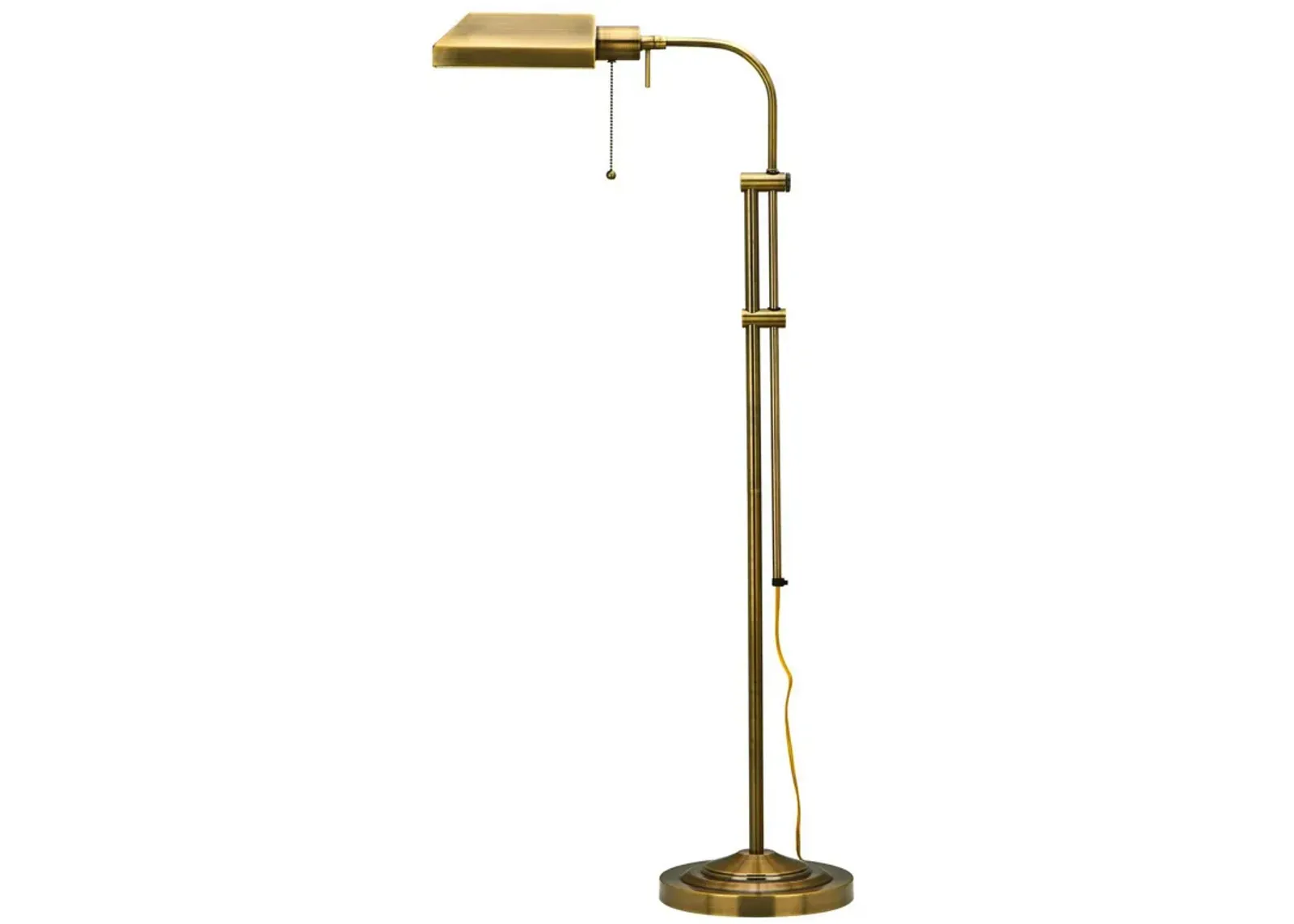 Metal Rectangular Floor Lamp with Adjustable Pole, Gold-Benzara