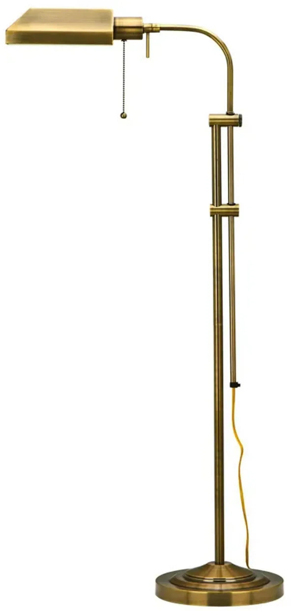 Metal Rectangular Floor Lamp with Adjustable Pole, Gold-Benzara