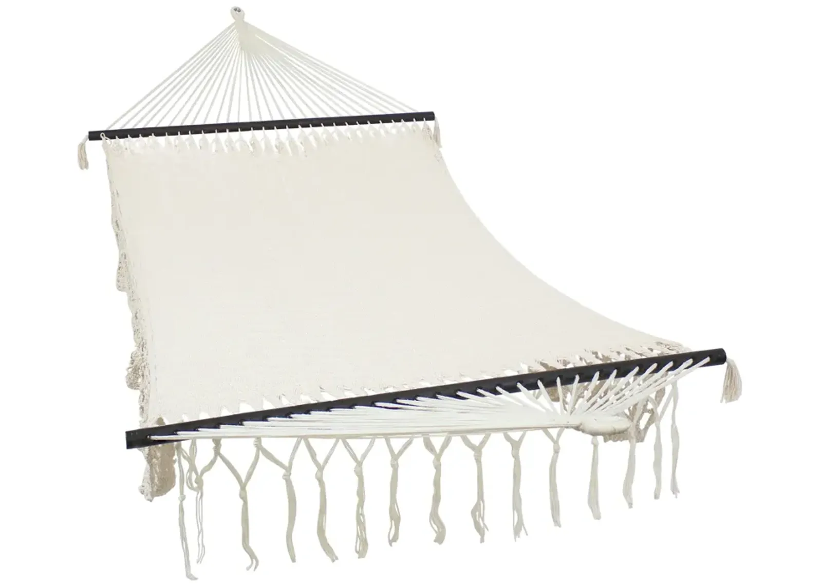 Sunnydaze 2-Person Woven Rope Hammock with Spreader Bars and Fringe