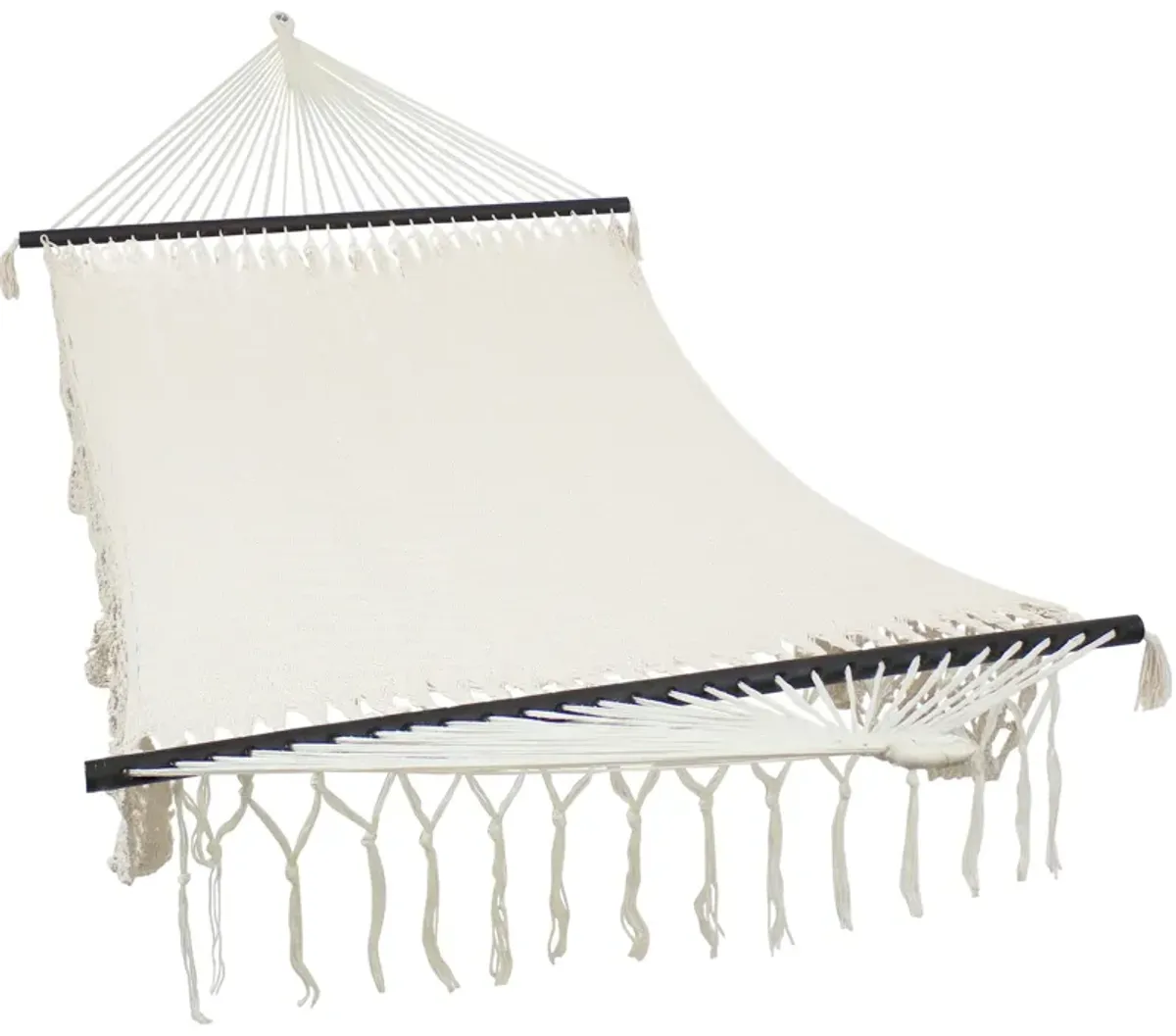 Sunnydaze 2-Person Woven Rope Hammock with Spreader Bars and Fringe