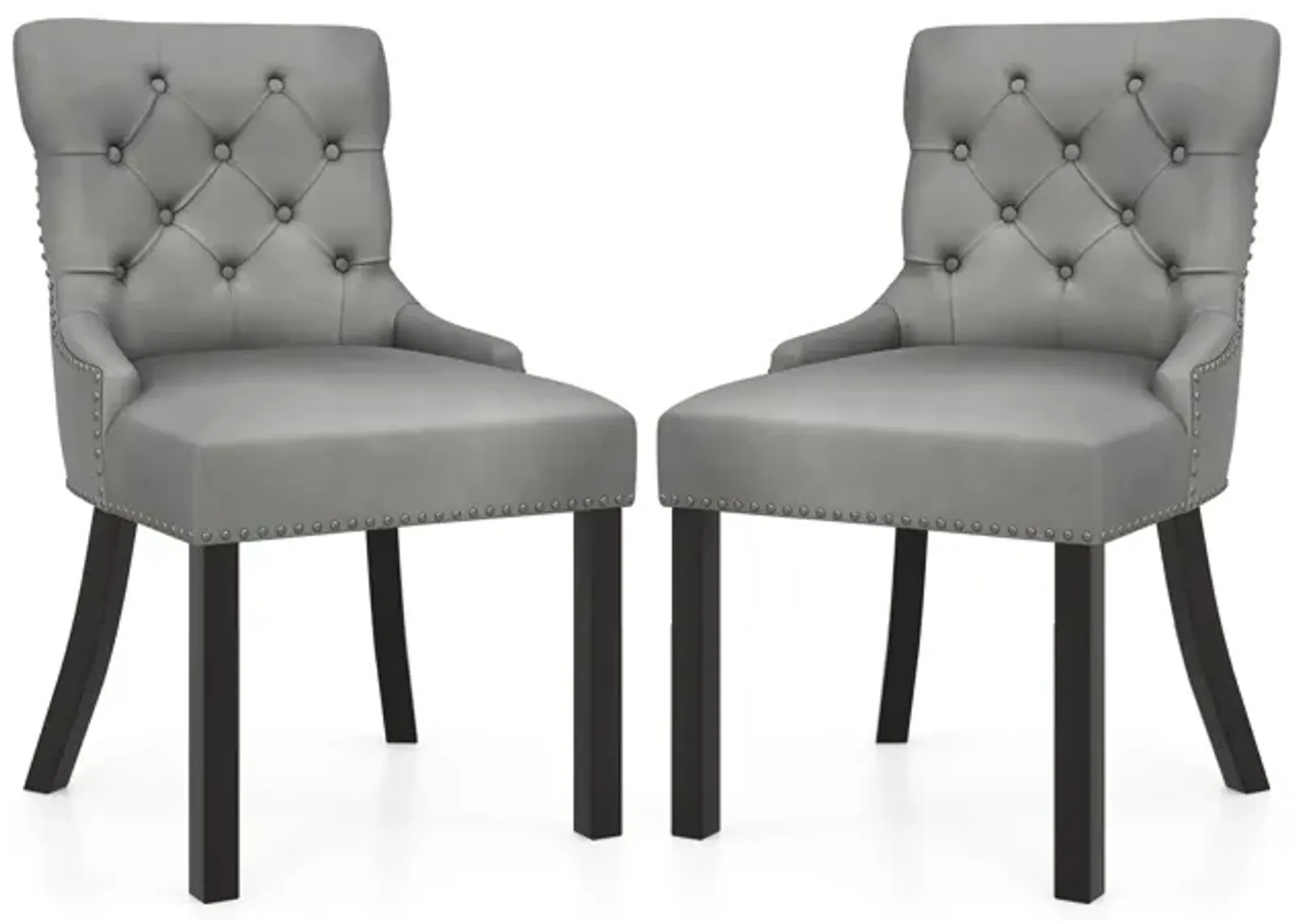 Upholstered Dining Chairs Set of 2 Tufted Wingback Chairs with Rubber Wood Legs