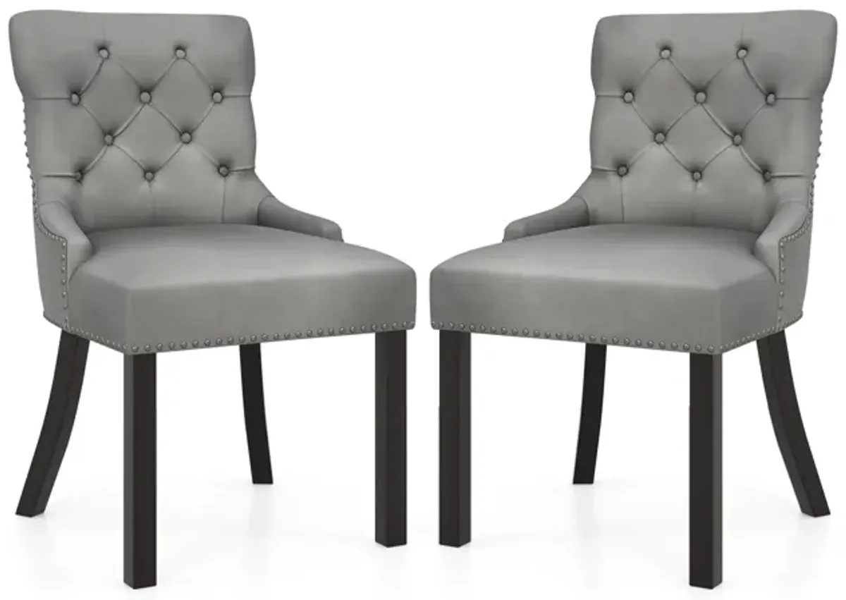 Upholstered Dining Chairs Set of 2 Tufted Wingback Chairs with Rubber Wood Legs