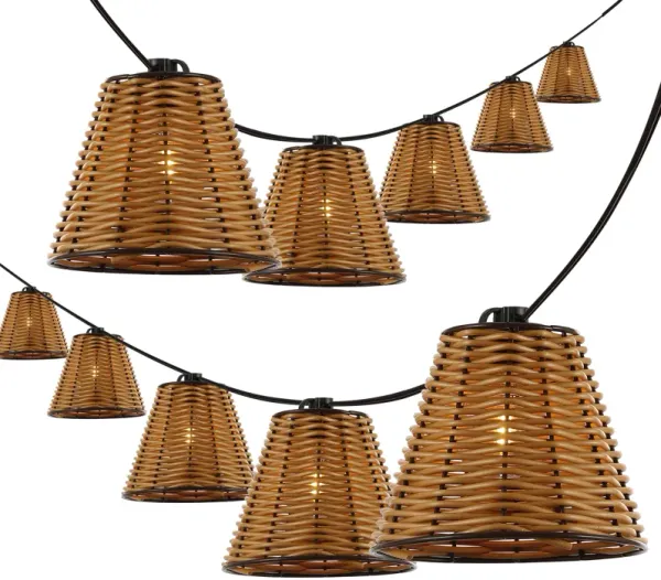Payton Light Indoor/Outdoor Classic Cottage Incandescent G40 Faux-Rattan Shaded String Lights