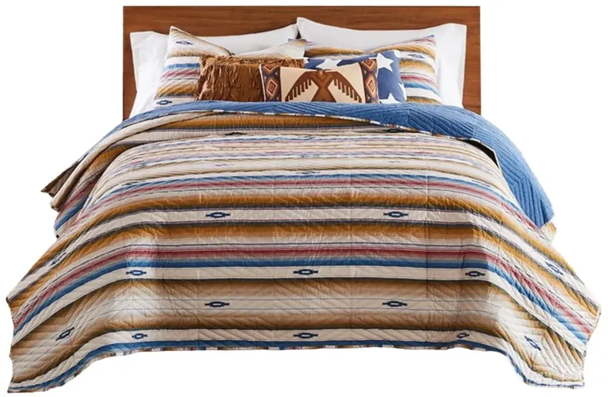 Rey 3pc Cal King Quilt and Pillow Sham Set, Ivory Multicolor Chevron Design