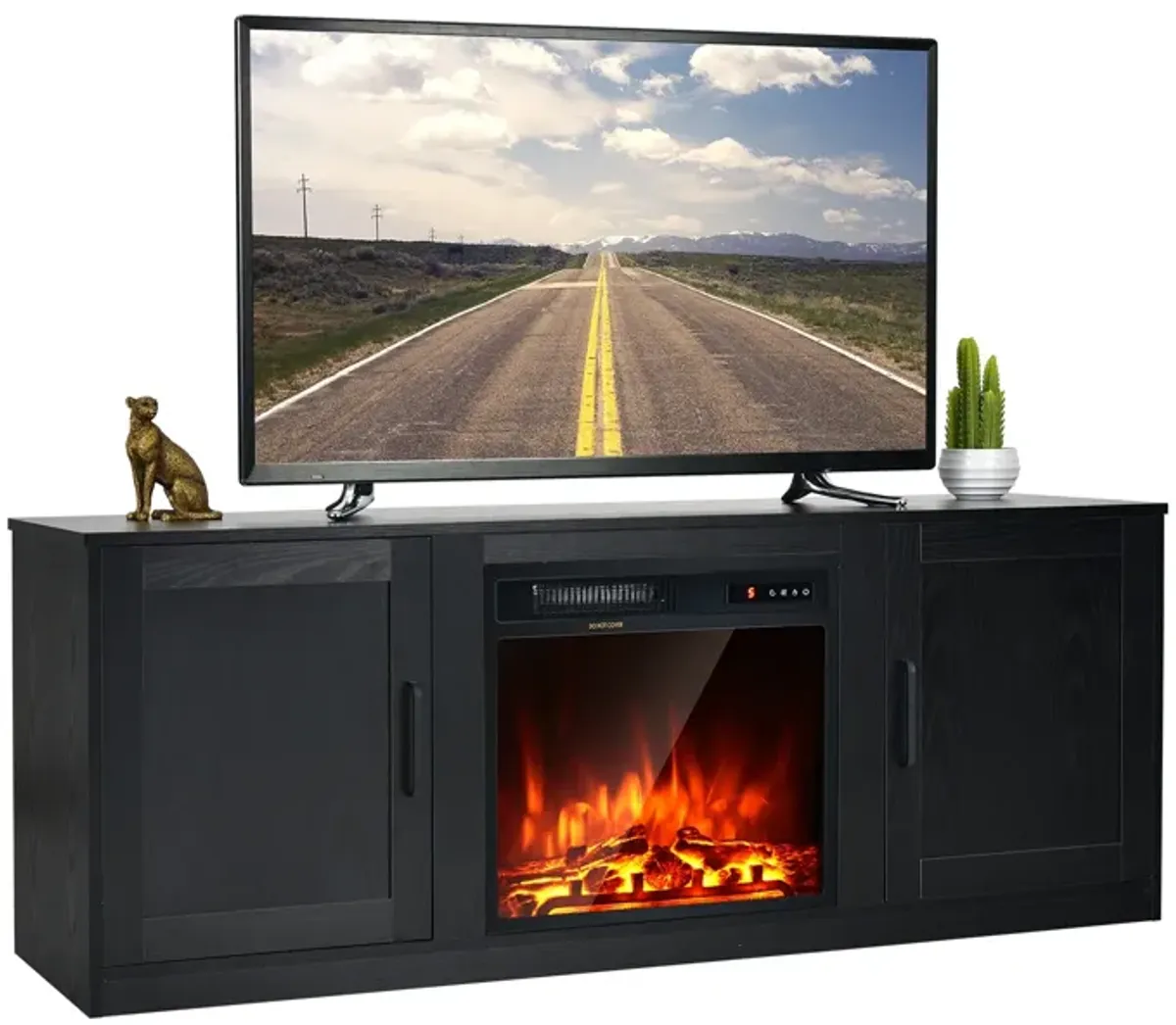 58 Inch TV Stand with 1500W Faux Fireplace for TVs up to 65 Inch