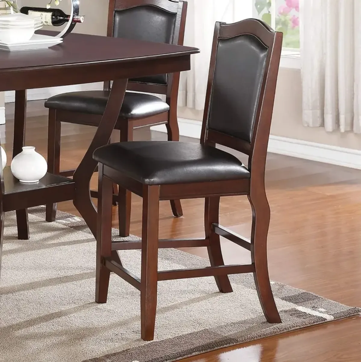 Set of 2 Counter Height Chairs in Dark Brown Wood Finish