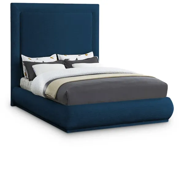Meridian Furniture Brooke Navy Linen Textured Fabric King Bed