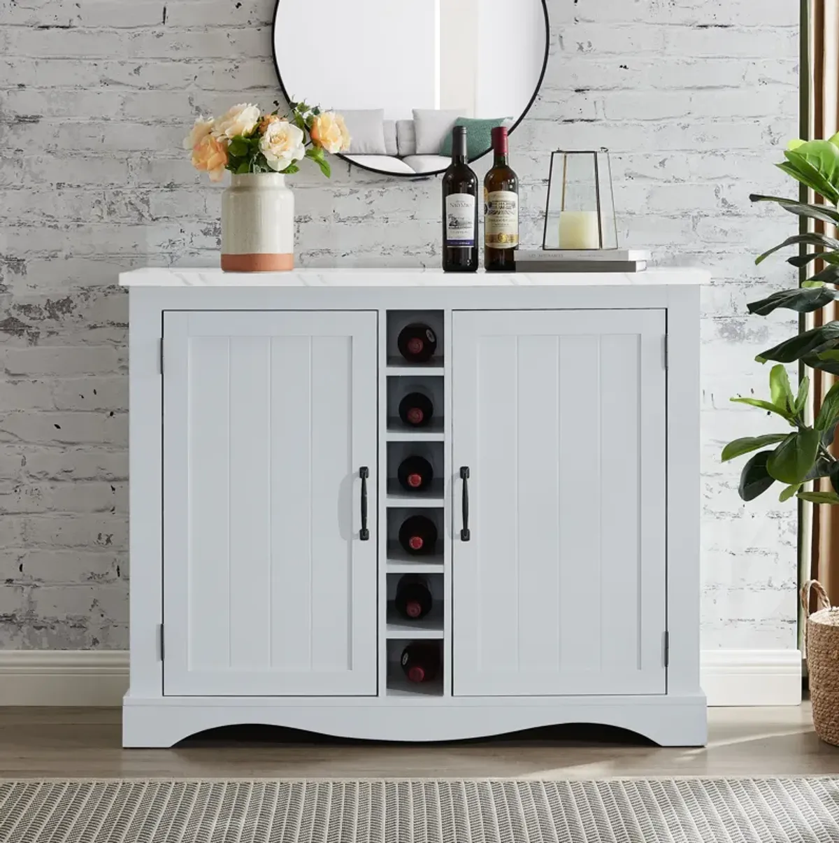 FESTIVO Sleek 47" Buffet Bar Cabinet with Marble-Like Top