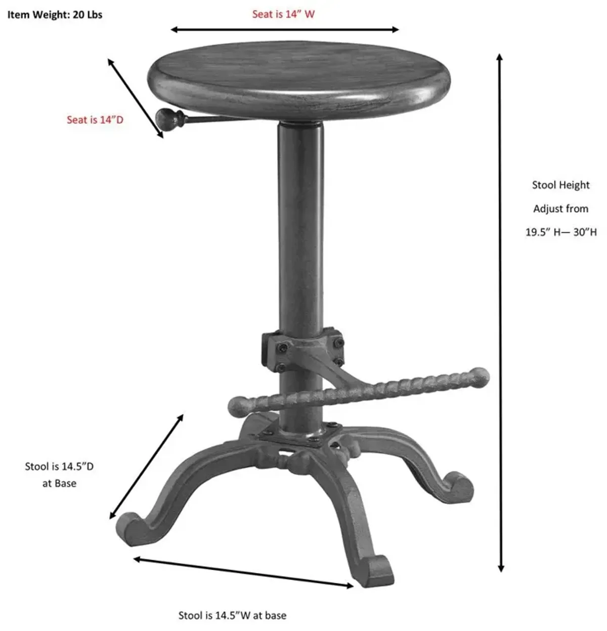 Carolina Living Justin Adjustable Barstool - Whitewash