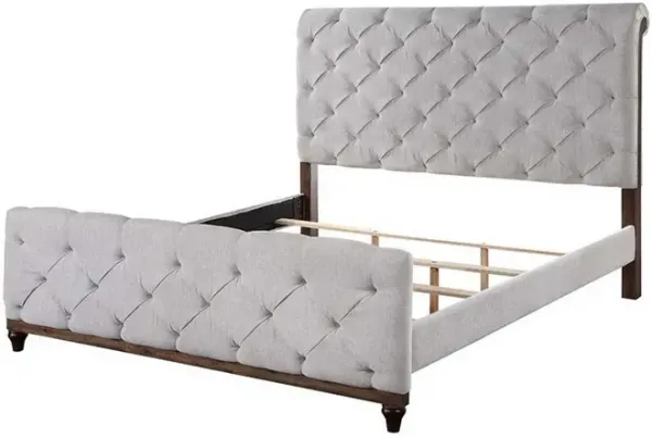 Kael Deep Tufted Queen Size Bed, Soft Light Gray Fabric Upholstered Frame - Benzara