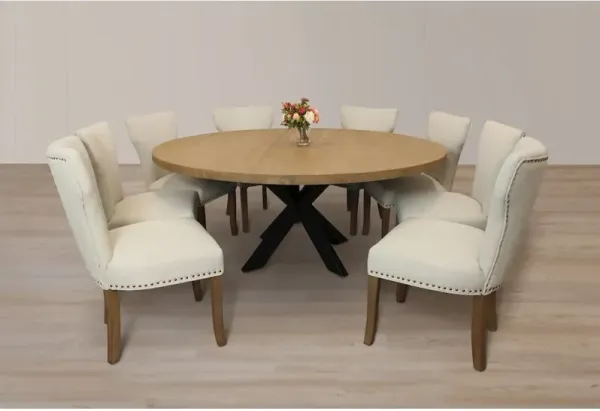9-Piece 72 Dining Set 8 Jill Dining Chairs in Ivory Linen Fabric Dark Brown Legs