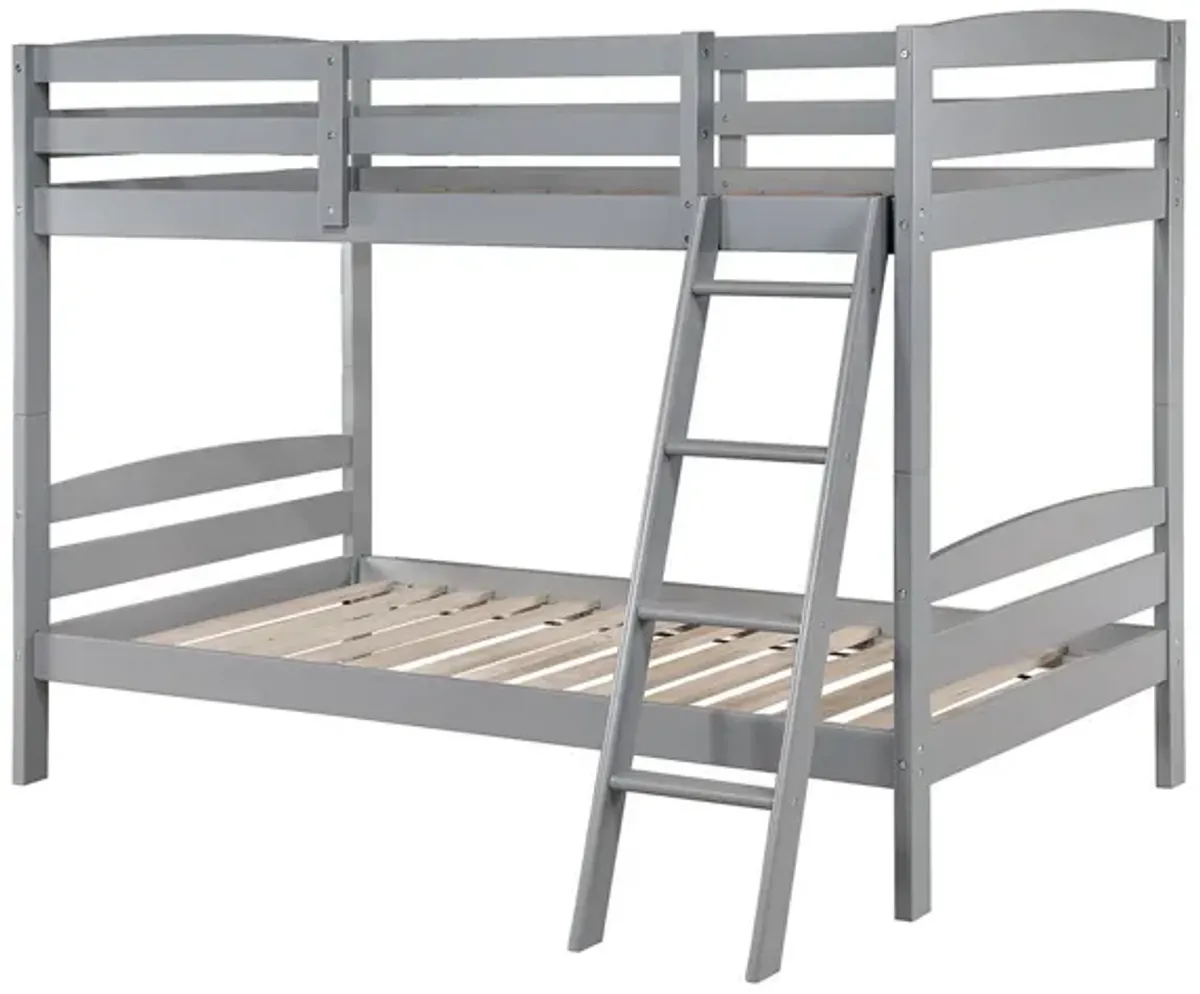 Hina Twin Bunk Bed, Angled Ladder, Sturdy Slat Design, Gray Solid Wood