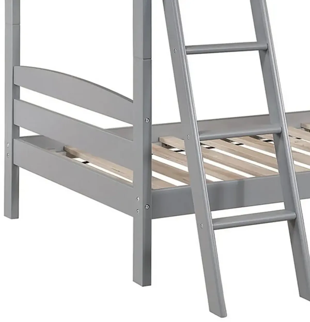 Hina Twin Bunk Bed, Angled Ladder, Sturdy Slat Design, Gray Solid Wood