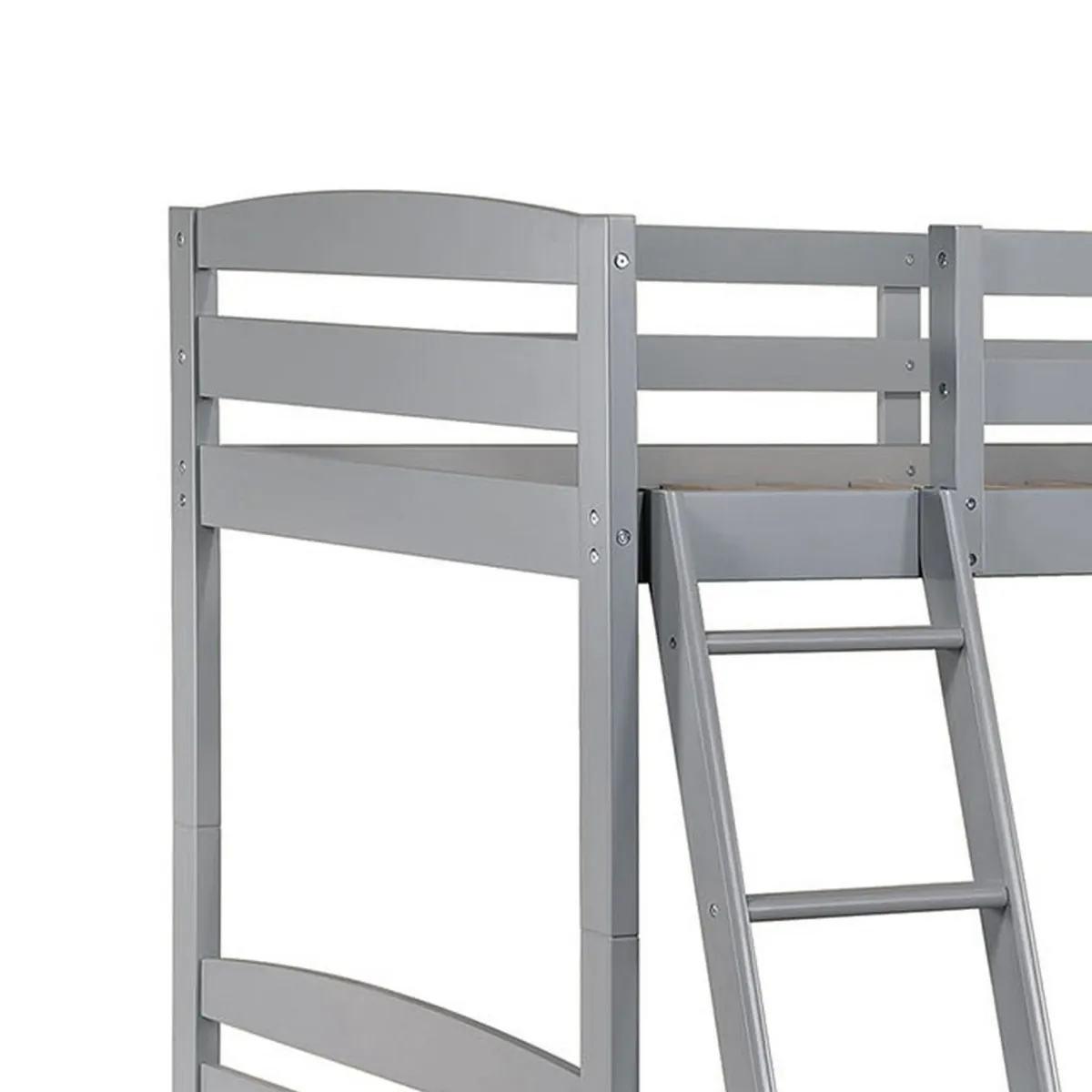 Hina Twin Bunk Bed, Angled Ladder, Sturdy Slat Design, Gray Solid Wood