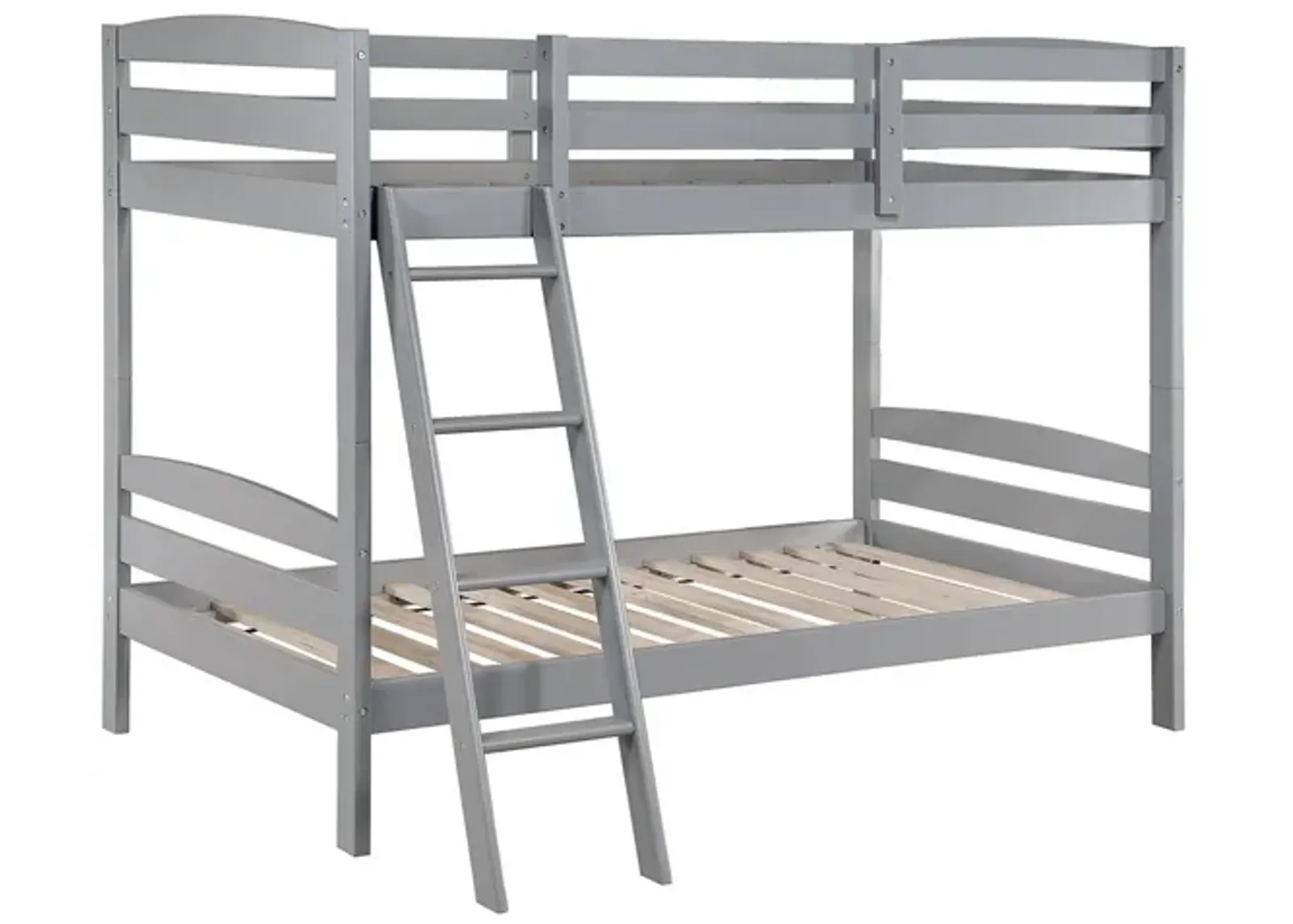 Hina Twin Bunk Bed, Angled Ladder, Sturdy Slat Design, Gray Solid Wood