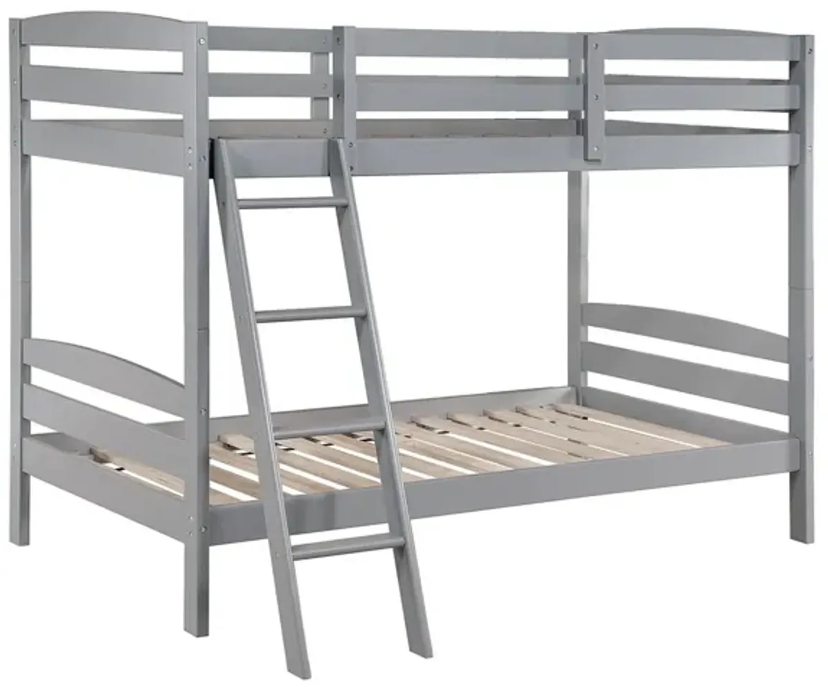 Hina Twin Bunk Bed, Angled Ladder, Sturdy Slat Design, Gray Solid Wood