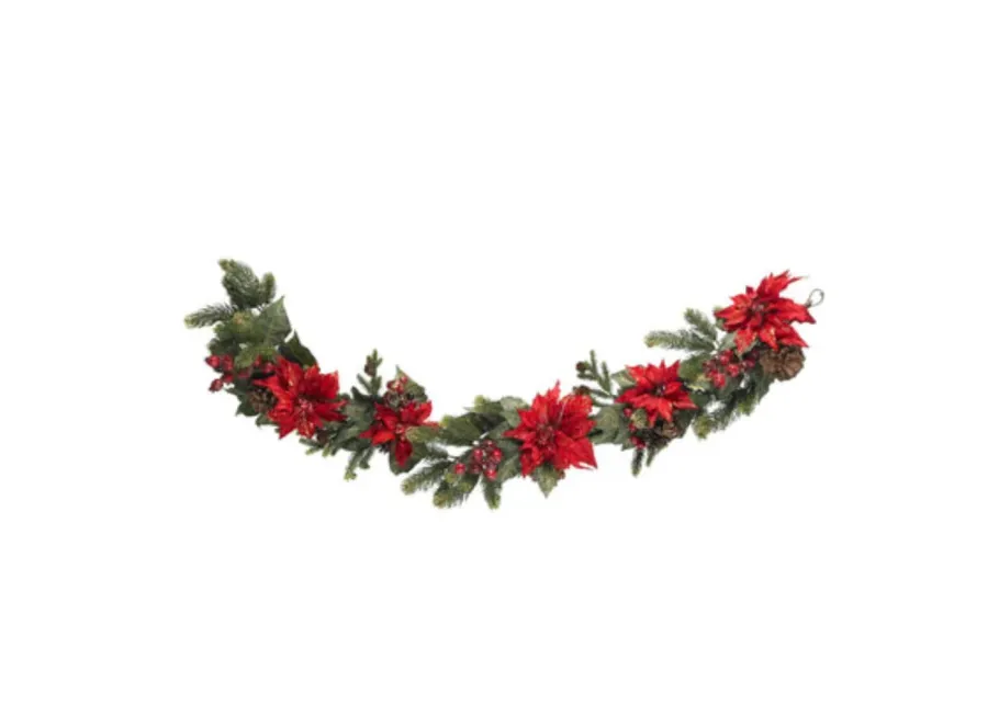 HomPlanti 60" Poinsettia & Berry Garland