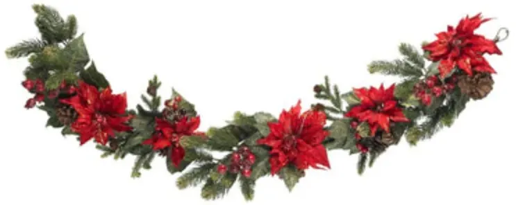 HomPlanti 60" Poinsettia & Berry Garland