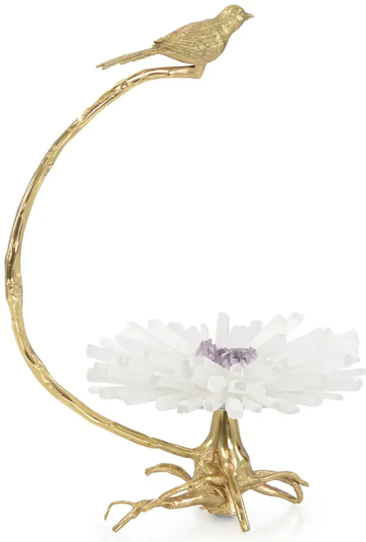 Brass Bird on Selenite Bloom