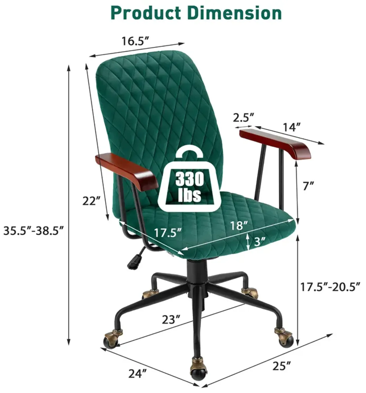 Costway Velvet Home Office Chair Swivel Adjustable Task Chair w/ Wooden Armrest Orange