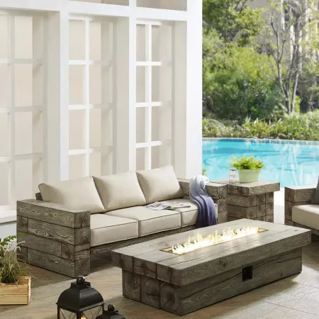 Modway - Manteo Rustic Coastal Outdoor Patio Sunbrella® Sofa and Fire Pit Set Light Gray Beige