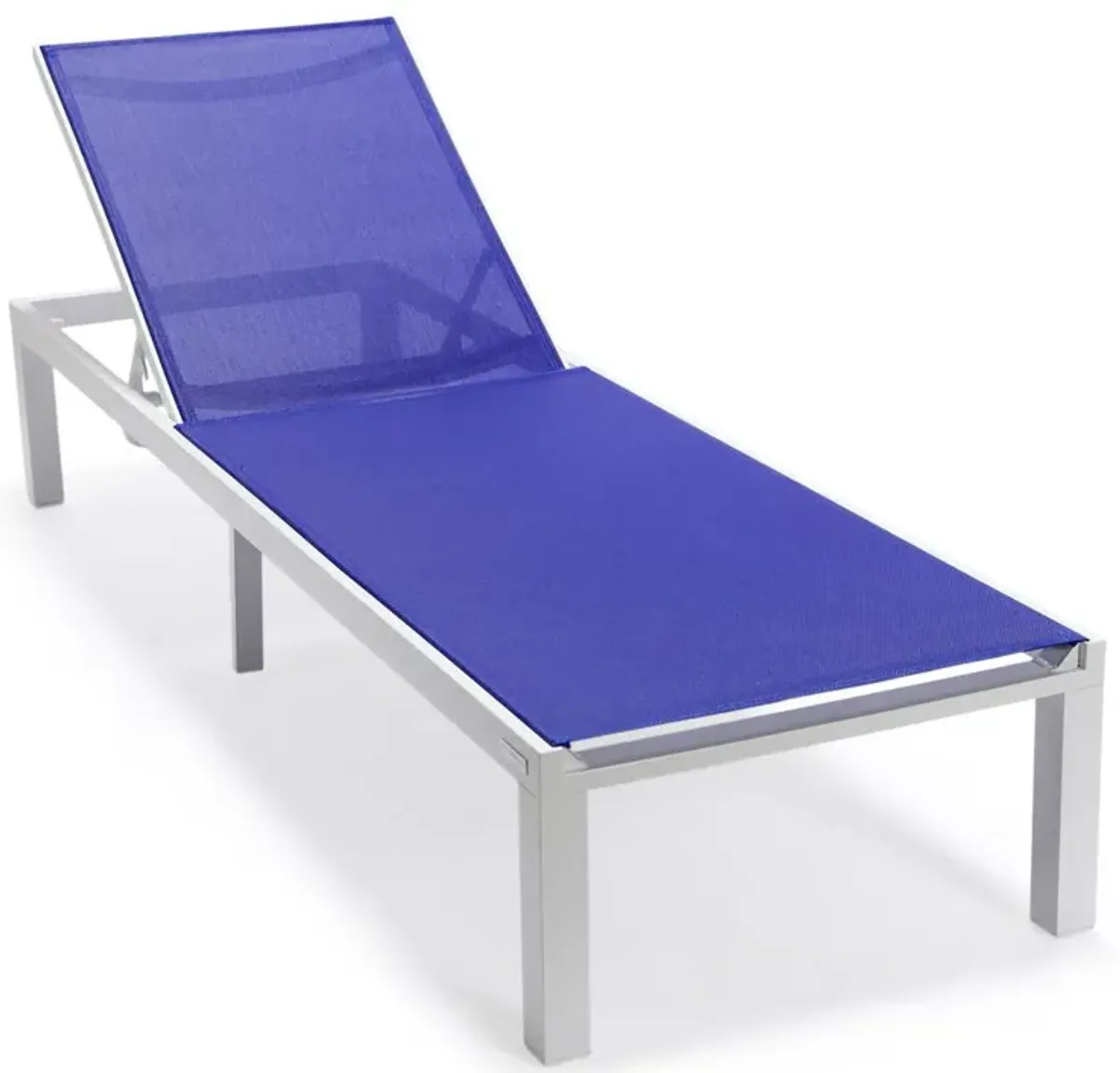 LeisureMod Marlin Patio Chaise Lounge Chair With White Aluminum Frame