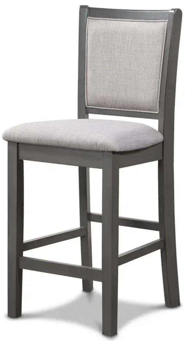 Han Counter Chair Set of 2, Light Gray Fabric, Dark Gray Solid Wood - Benzara