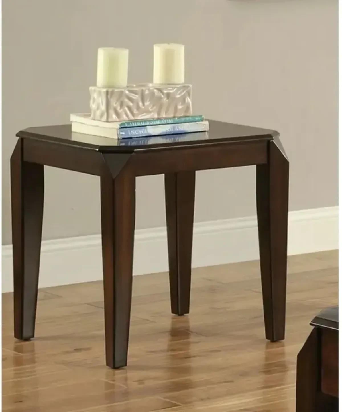 Hivvago Faceted Corner Walnut Square End Table