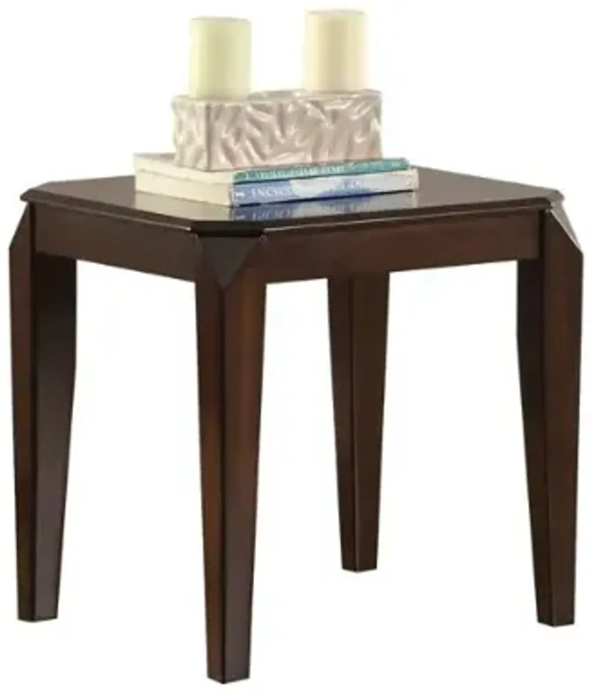 Hivvago Faceted Corner Walnut Square End Table