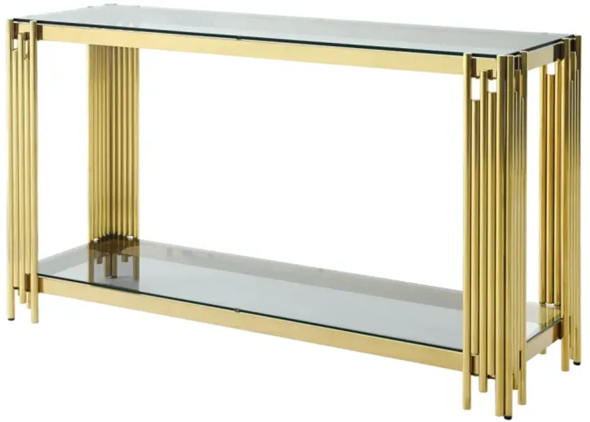 Gold Glass Console Table, 55" with Sturdy Metal Base