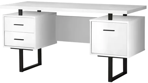 Monarch Specialties Computer Desk, Home Office, Laptop, Left, Right Set-Up, Storage Drawers, 60"L, Work, Metal, Laminate, White, Black, Contemporary, Modern
