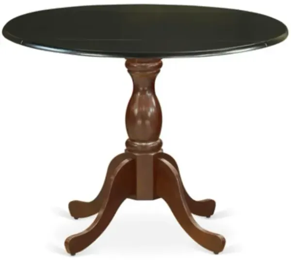 East West Furniture Mid Century Modern Dining Table with Drop Leaves - Mahogany Table Top and Black Pedestal Leg Finish