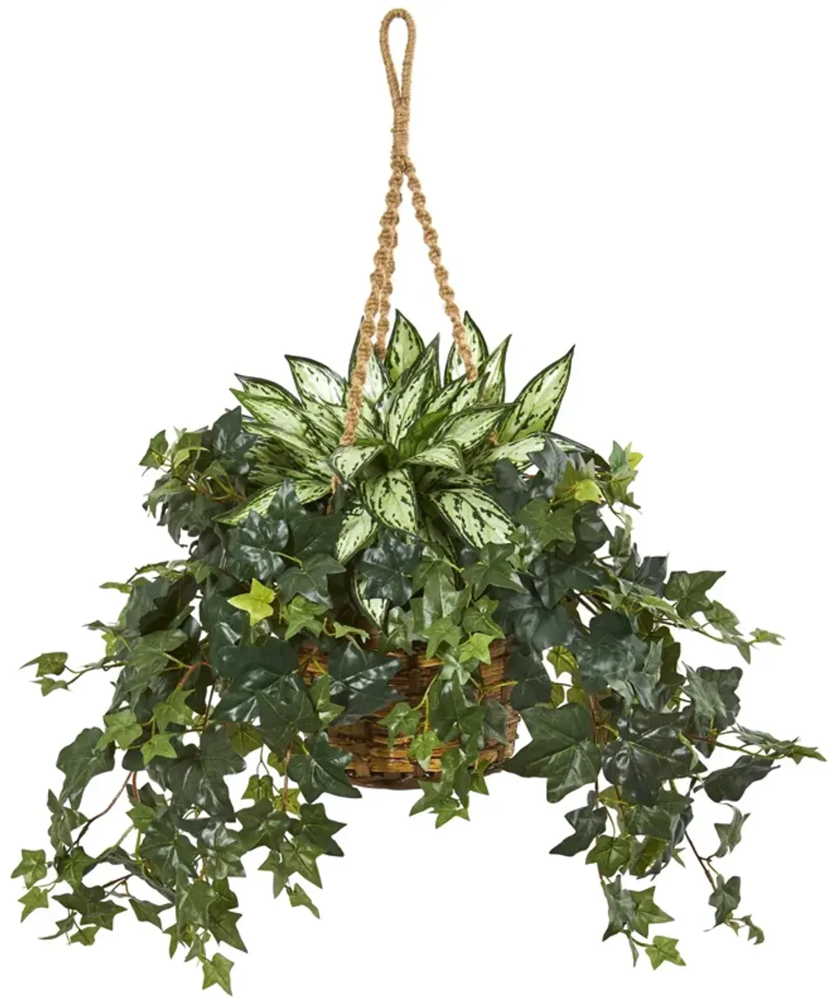 Hivvago 30" Silver Queen and Ivy Artificial Plant in Hanging Basket