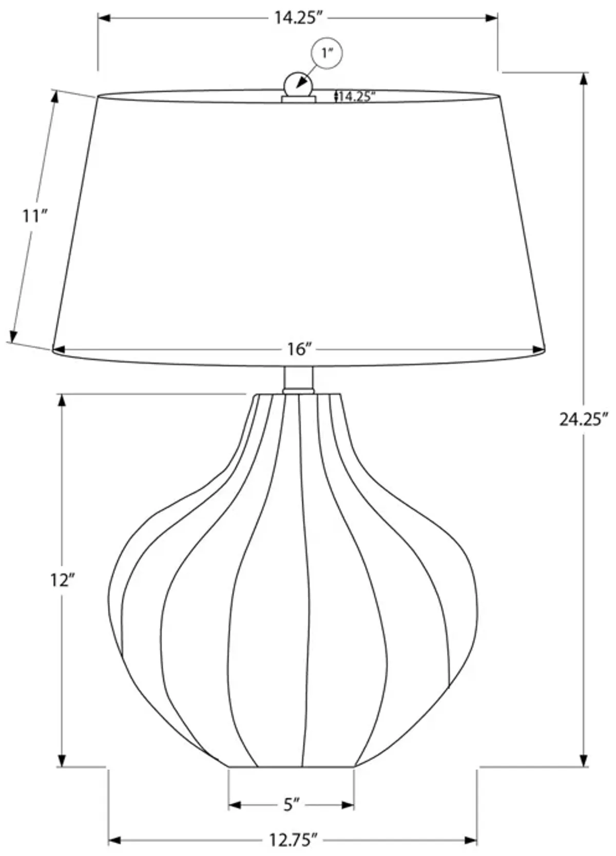 Monarch Specialties I 9612 - Lighting, 24"H, Table Lamp, Blue Ceramic, Ivory / Cream Shade, Transitional