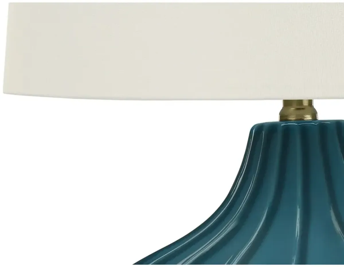 Monarch Specialties I 9612 - Lighting, 24"H, Table Lamp, Blue Ceramic, Ivory / Cream Shade, Transitional