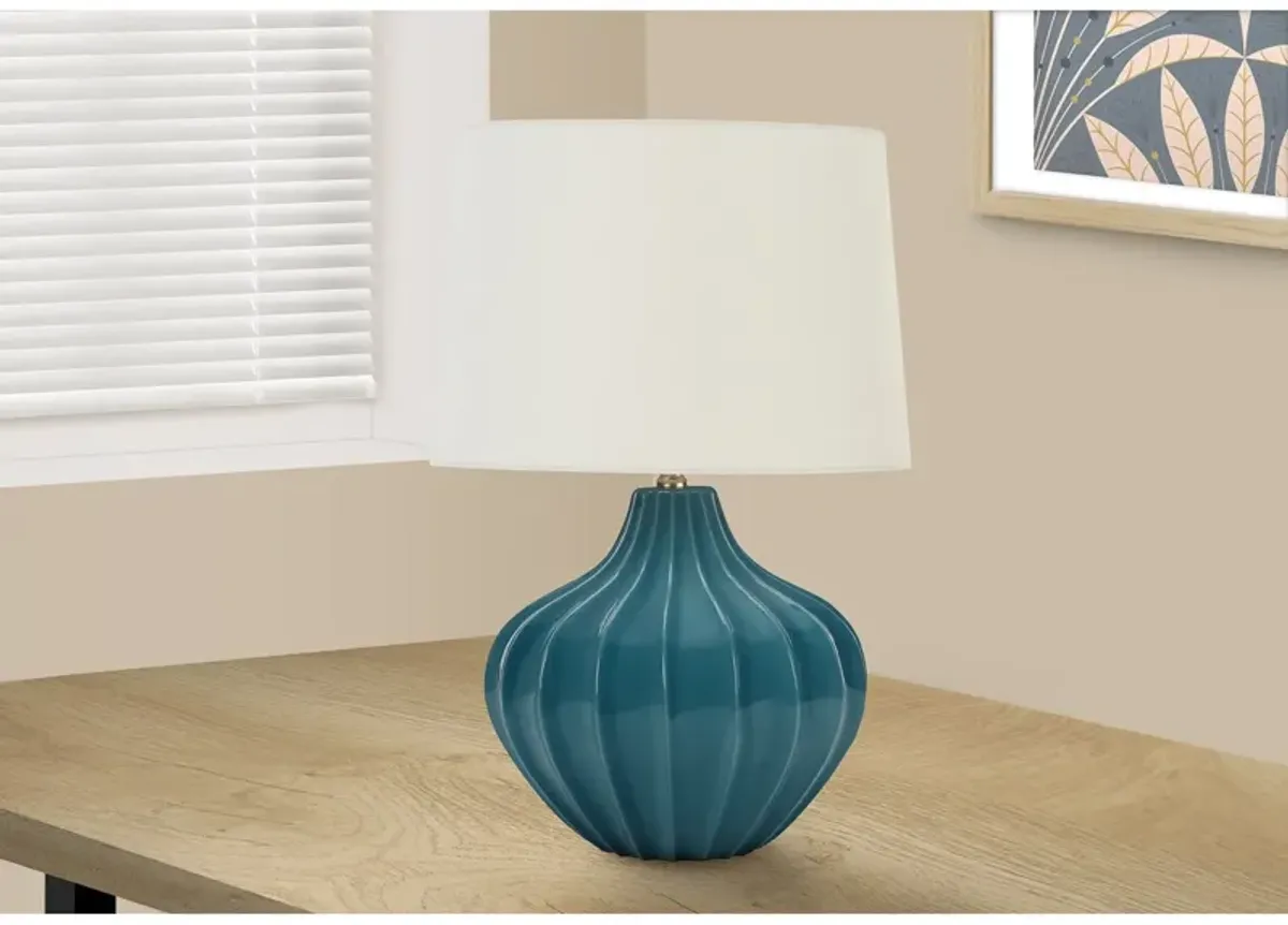 Monarch Specialties I 9612 - Lighting, 24"H, Table Lamp, Blue Ceramic, Ivory / Cream Shade, Transitional